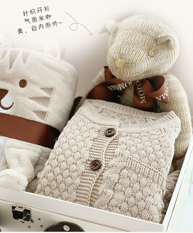 Sản phẩm dành cho trẻ sơ sinh của Moodbox in gió đan áo len một mảnh romper romper full moon quần áo phù hợp với hộp quà tặng - Bộ quà tặng em bé