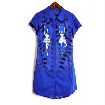 New summer women's clothing for age reduction, fashionable and playful lapel mid-length shirt skirt, sexy slimming back hollow top