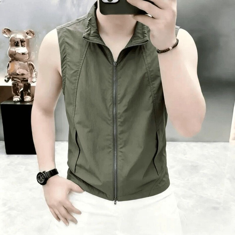 European Style Summer Casual Stand-Up Collar Vest Jacket for Men, Outdoor Sports Versatile Trendy Sleeveless Zipper Jacket European Style Summer Casual Stand-Up Collar Vest Jacket for Men, Outdoor Sports Versatile Trendy Sleeveless Zipper Jacket