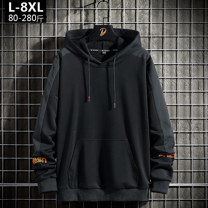 Sweatshirt male spring autumn style round collar loose with cap sleeve head fall autumn clothing trend 100 lap long sleeve T-shirt black autumn clothes