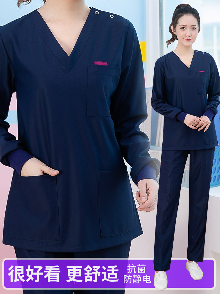 Korean version of hand washing clothes thickened operating room men and women long-sleeved autumn and winter brush hand clothes Brush hand clothes Nurse clothes Doctor overalls