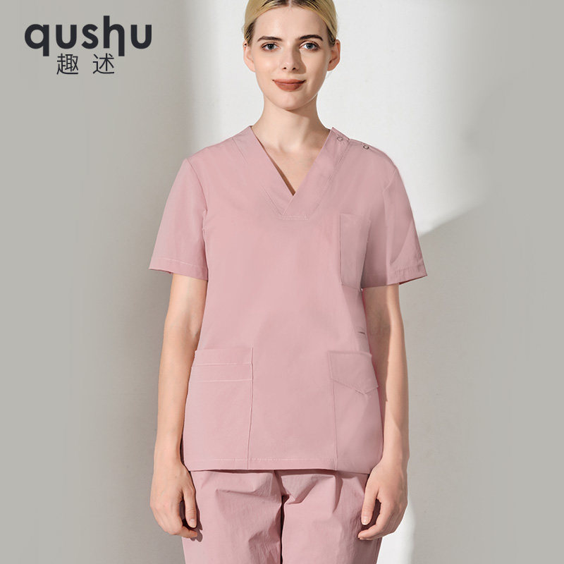 Handwashing Clothes Two-piece Style Suit Woman Short Sleeve Brushed Handcoat Dental Beautician Oral Pet Hospital Work Suit Surgery Clothing