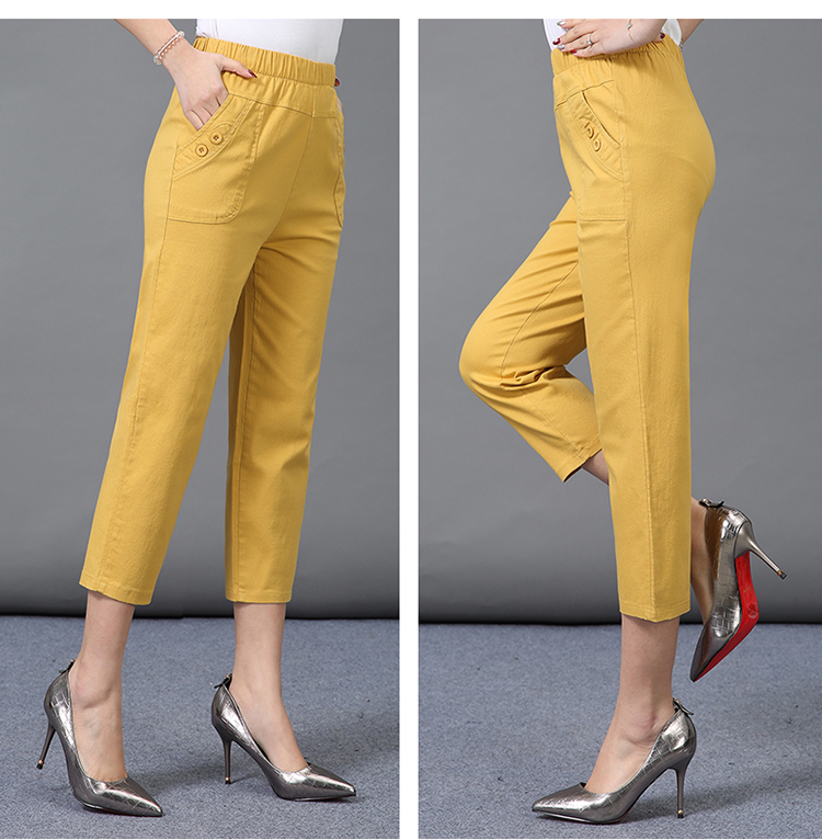 Mùa hè phần mỏng phụ nữ trung niên của phụ nữ 40-50 tuổi mẹ nạp quần lỏng lẻo trung niên mùa hè bông cắt quần mẫu thời trang áo sơ mi nữ tuổi 50