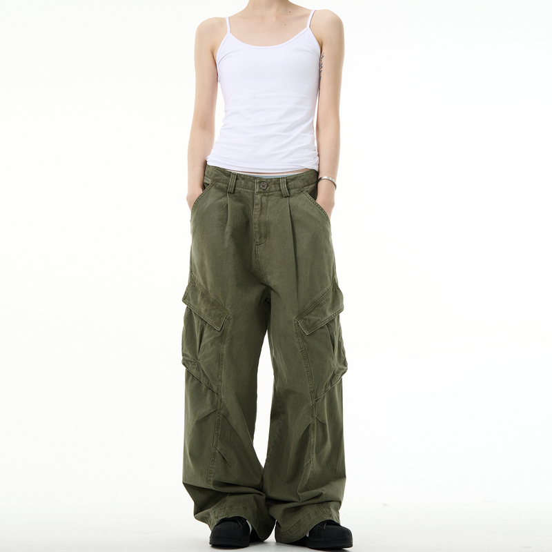 Madwitch American Retro Deconstructed Design Work Pants for Men and Women, Loose Casual Pleated Straight-Leg Drape Pants