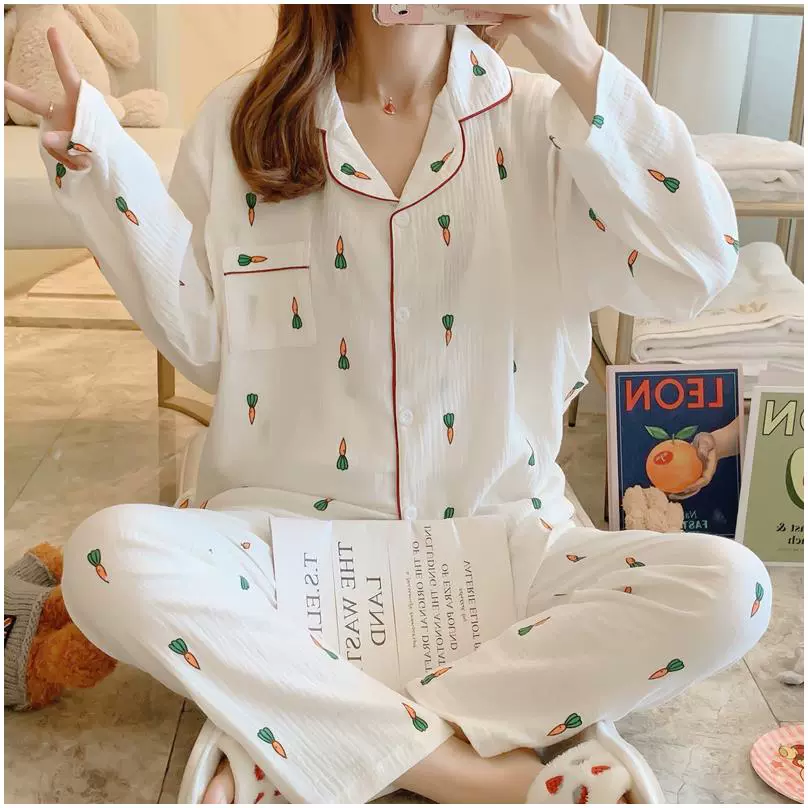 Quần áo giam giữ mùa xuân và mùa hè gạc mỏng sau sinh cotton tinh khiết phụ nữ mang thai đồ ngủ mang thai cho con bú và cho con bú dịch vụ tại nhà - Giải trí mặc / Mum mặc