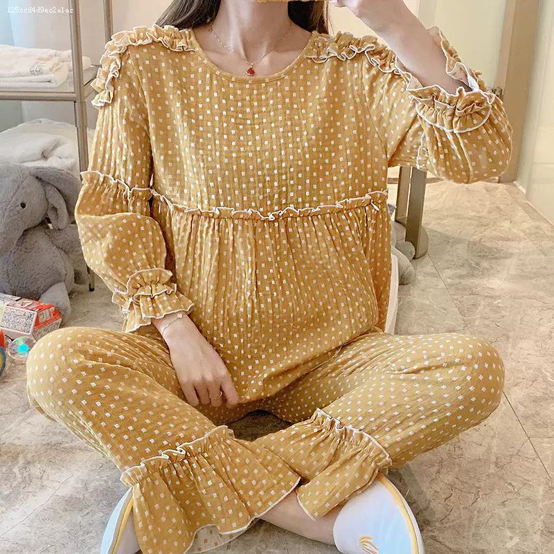 Quần áo giam giữ phụ nữ mang thai đồ ngủ cho con bú quần áo tinh khiết mùa xuân và mùa thu cotton phụ nữ phù hợp với phụ nữ mùa hè mỏng phần sau sinh satin dịch vụ tại nhà - Giải trí mặc / Mum mặc