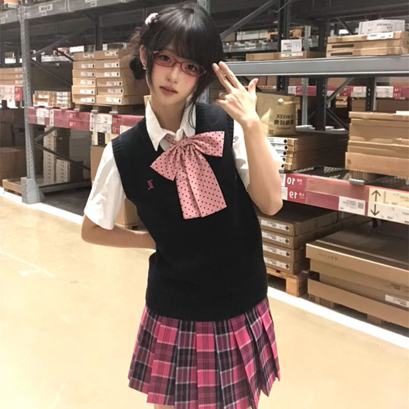 Jk Uniform Japanese Style Academy-Style Vest for Women Versatile Basic V-Neck Pullover Black Knit Sweater for Women