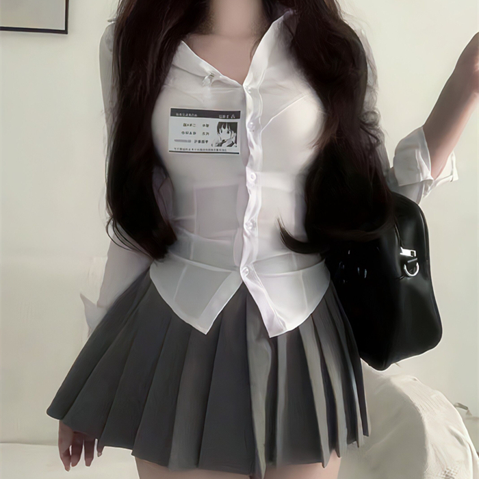 Pure Desire Spicy Girl Waist-Cinching Long-Sleeved Shirt Female Jk Uniform School Style White Shirt Slim Fit Slimming Base Top