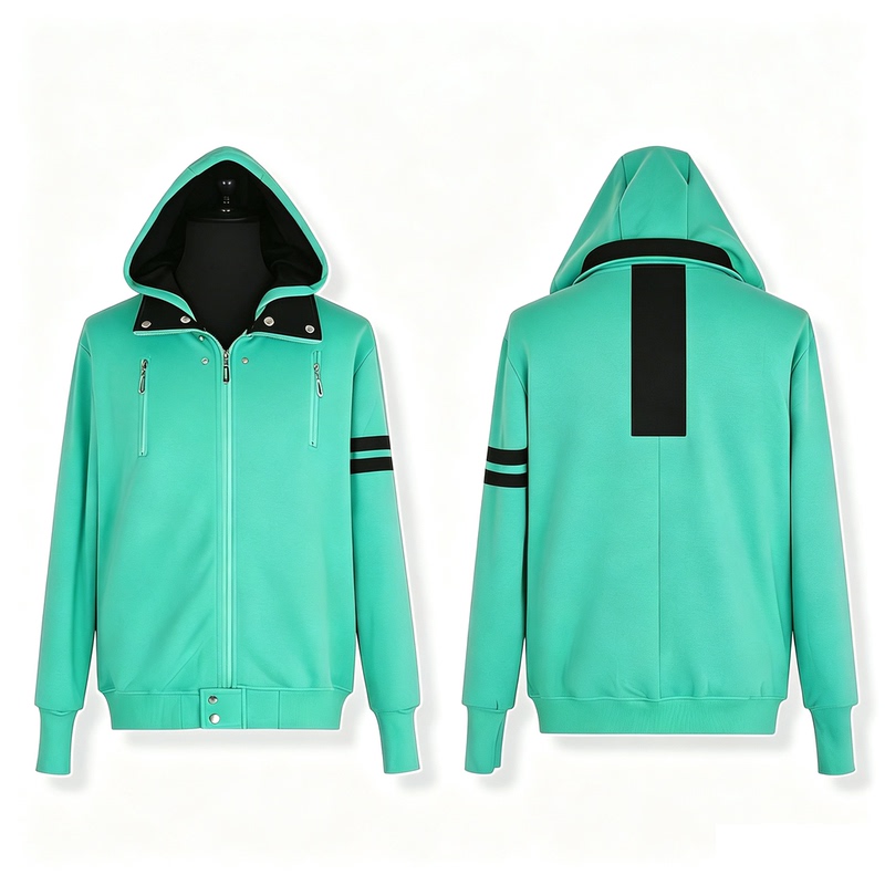 White-Haired Teenager Cosplay Outfit Green Sweatshirt Anime Convention Autumn and Winter Long-Sleeved Hooded Jacket Casual Wear