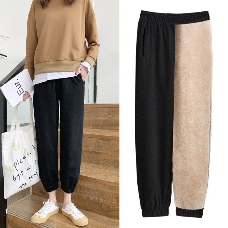 Fall and Winter Lamb Fleet Pants female loose straight tube feet Harlen 9 points casual pants plus trousers 2021 new models