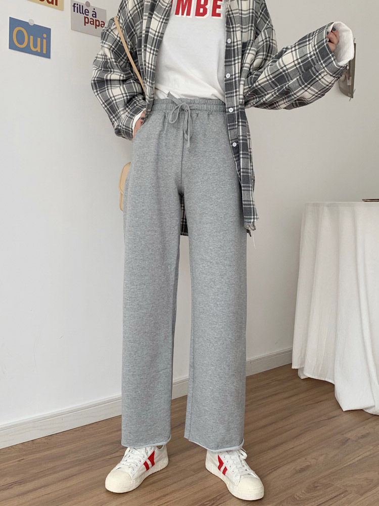 Gray wide leg pants women's spring and autumn pants cotton sweatpants loose straight thin spring student casual pants pants
