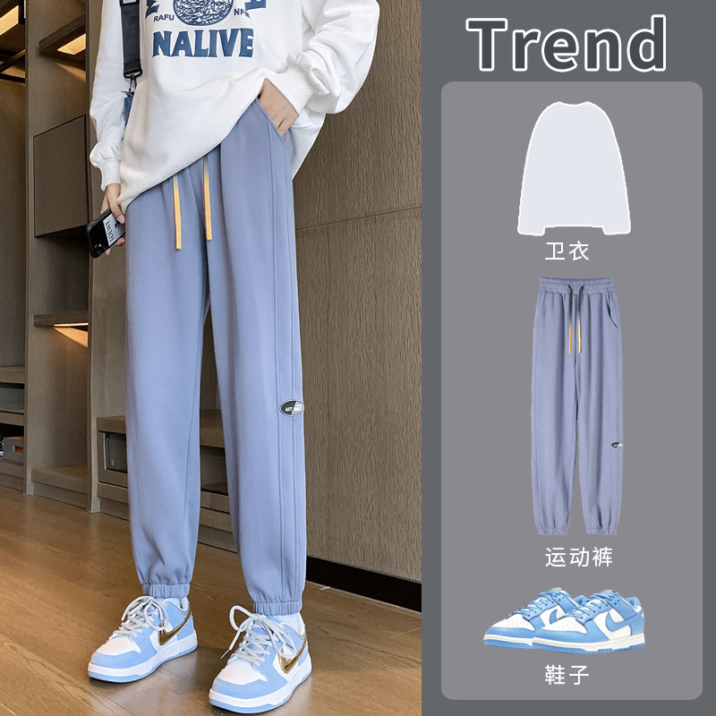 Women's Sweatpants, Spring and Autumn Trendy Brand Jogger Pants, Fleece-Lined, Winter Versatile Nine-Point Harem Pants, Loose Fit, Sports Casual Pants