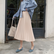 Skirt womens autumn new a-line skirt retro black high waist loose Korean style pleated skirt bottom mid-length skirt