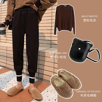 Pants womens autumn and winter 2021 new high waist thin loose velvet knitted Harun Radish trousers wool casual pants