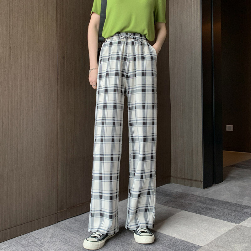 Snowspun plaid Sensation Broadlegged Pants Woman Summer New High Waist New Straight Drum Pants Loose and Casual Drag Pants