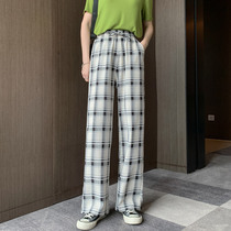 Snowspun plaid Sensation Broadlegged Pants Woman Summer New High Waist New Straight Drum Pants Loose and Casual Drag Pants