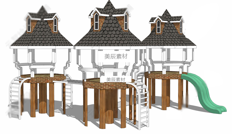 T1189创意儿童游乐设施游戏水上秋千景观sketchup/SU模型游玩...-9