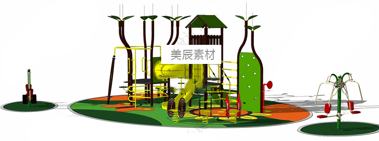 T1189创意儿童游乐设施游戏水上秋千景观sketchup/SU模型游玩...-6