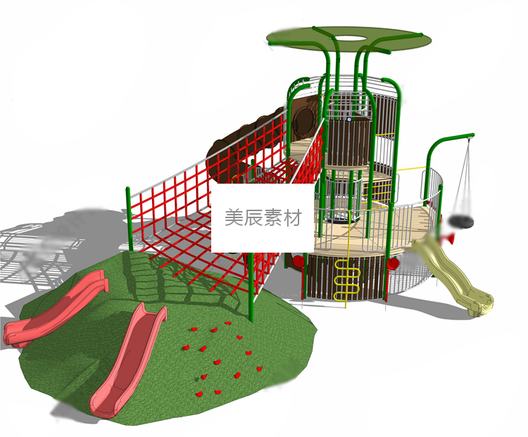 T1189创意儿童游乐设施游戏水上秋千景观sketchup/SU模型游玩...-4