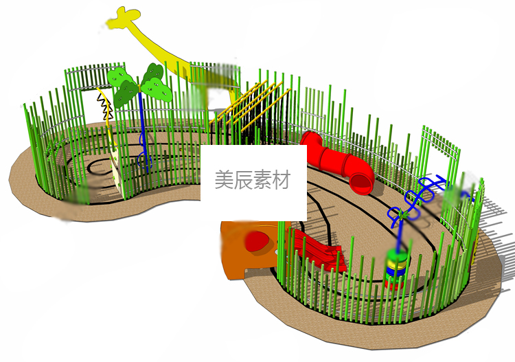 T1189创意儿童游乐设施游戏水上秋千景观sketchup/SU模型游玩...-3