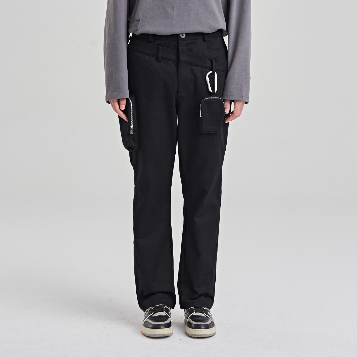 PCLP double waist head hanging bag horn pants national tide card spring autumn loose straight cylinder casual pants man