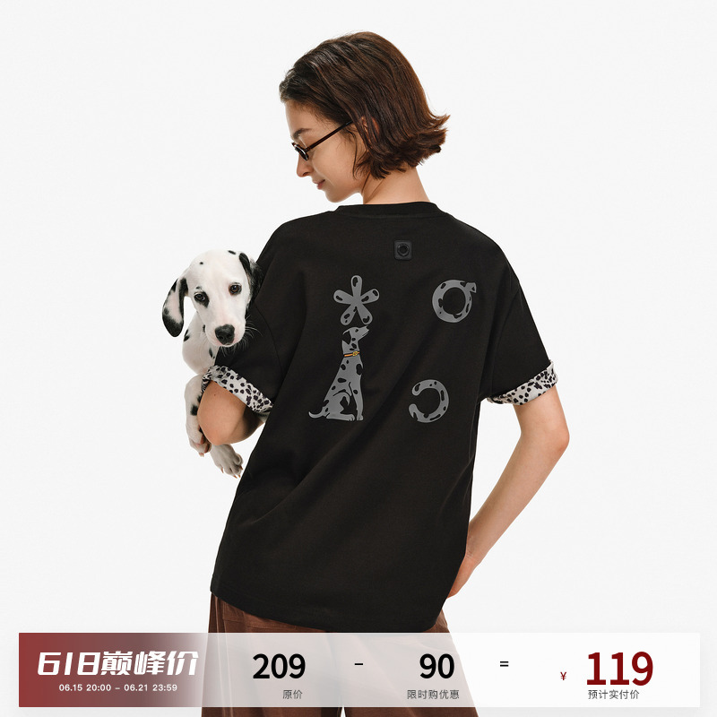 Pclp'101 Spots' Retro Sports Dalmatian Print Short-Sleeve Summer Flip-Sleeve Unisex T-Shirt