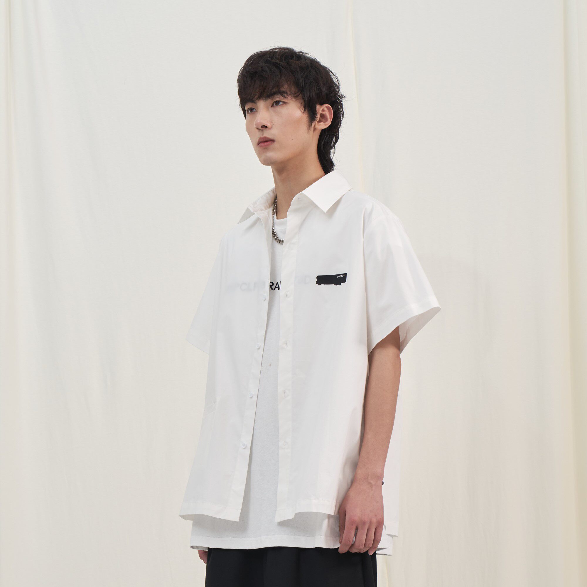 PCLP burn mark short sleeve shirt country tide card casual loose pure color white half sleeve shirt man