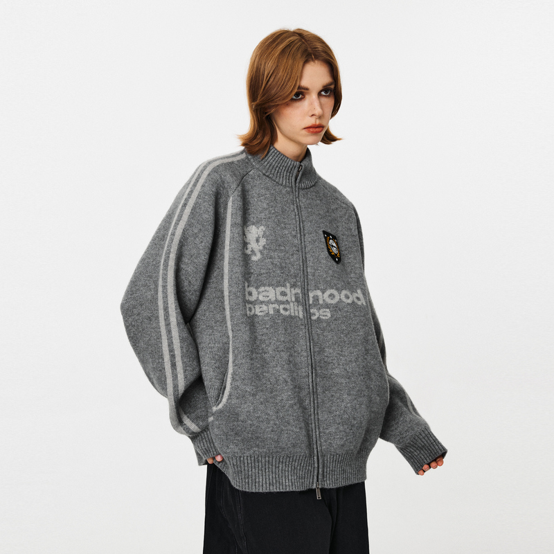 Pclp Jersey-Style High-Neck Cardigan Sweater, National Trendy Brand, Loose Retro Autumn and Winter Knitwear, Zip-Up Jacket for Men