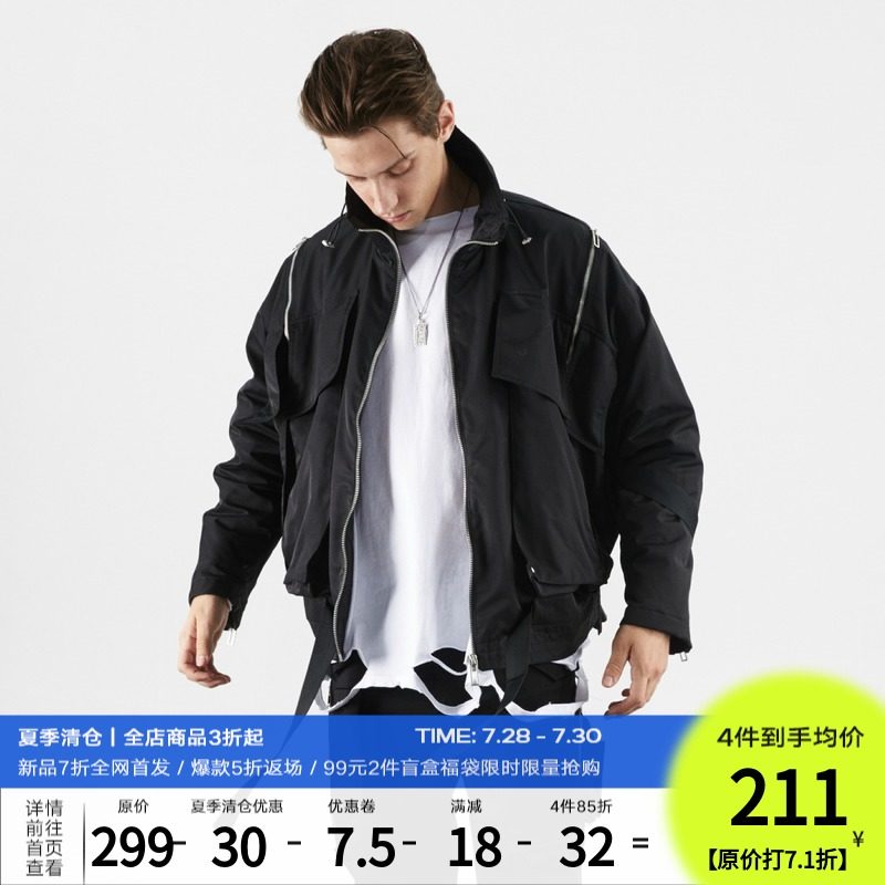 PCLP (PERCLIPS) Zipper functional jacket Jacket stand collar multi-pocket drawstring National trend brand trend