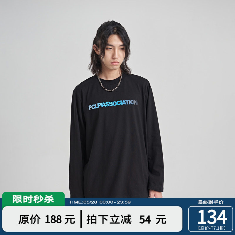 PCLP Behind the Gradual Alphabet Long Sleeve National Tide Card Black Loose Casual Pure Cotton T-Shirt Man