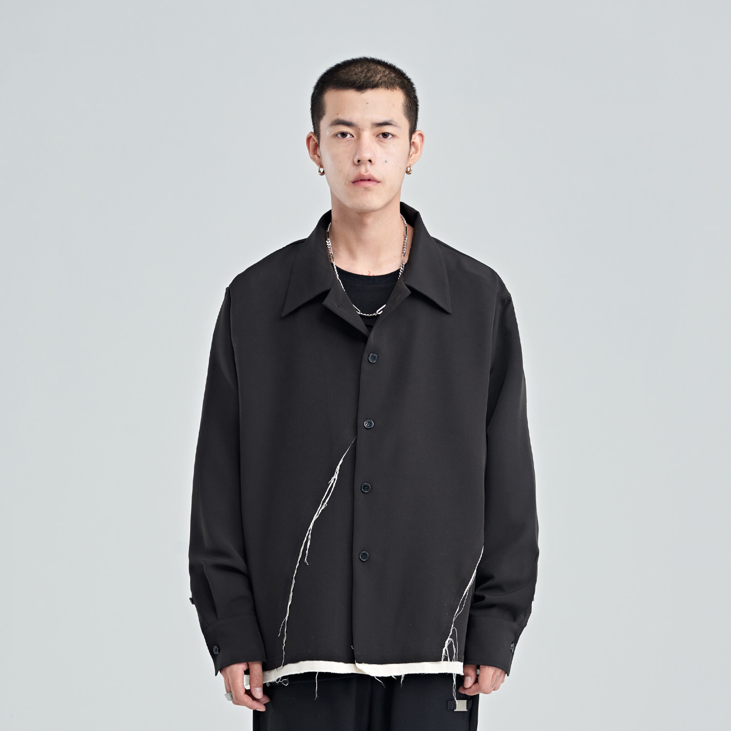 PCLP deconstructs damaged long-sleeved shirt country tide card casual fall long sleeve shirt man