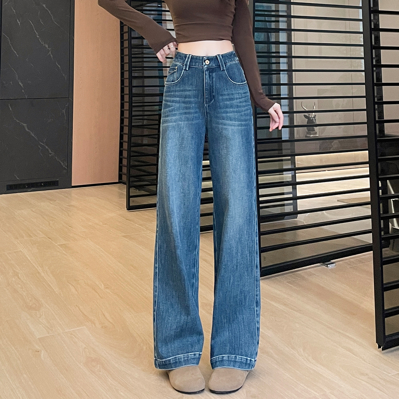 High-Quality Zhengzhou Women's Wide-Leg Jeans, High-Waisted, 2026 Spring New Style, Slimming, Loose, Stretchy Straight-Leg Pants