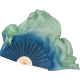 Западная камера находит ее зеленый настоящий фанат Silk Dance Fan Classical Dance Fan Чернила чернила синий и зеленый градиент древний фанат Янге