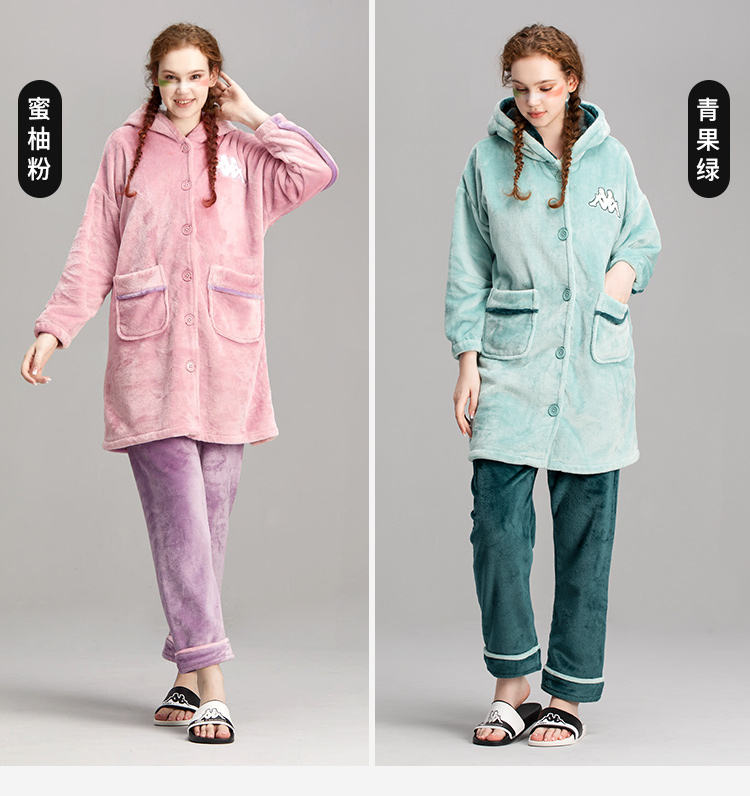 kappa 男女款 双面法兰绒 保暖家居服套 图6