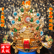 Wang Hat Pure hand paint wire gold paper cap High - end god hat statue hat handmade cap