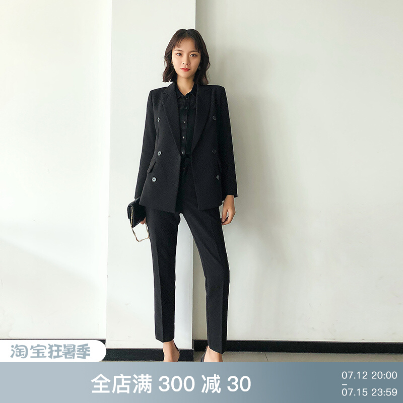 Black able positive dress lady two sets of summer college students interview Advanced Temperament Commute Professional Suit Suits
