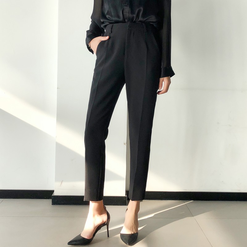 Trousers spring and autumn women's nine-point interview trousers professional dress straight tube tooling cigarette pants gray black suit pants