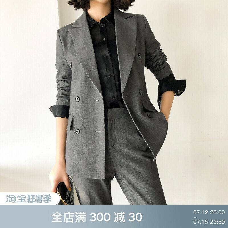 Work suit jacket woman retro Han version Temperament Stylish double-row button Harbor Wind collection waist display slim down West suit Spring and autumn