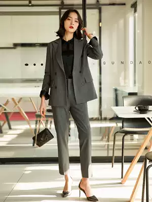 Suit suit women Spring and Autumn professional fashion temperament double-breasted formal gray senior sense 2021 New Suit