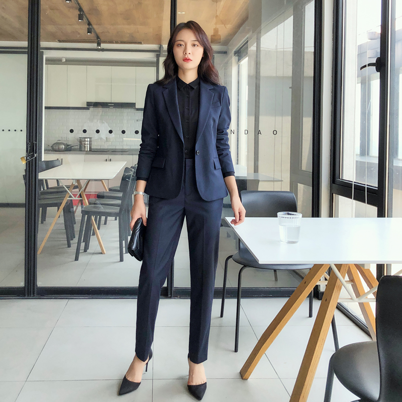 Suit suit women's professional blue temperament high-end fashion One grain button fit interview West suit short for work clothes spring