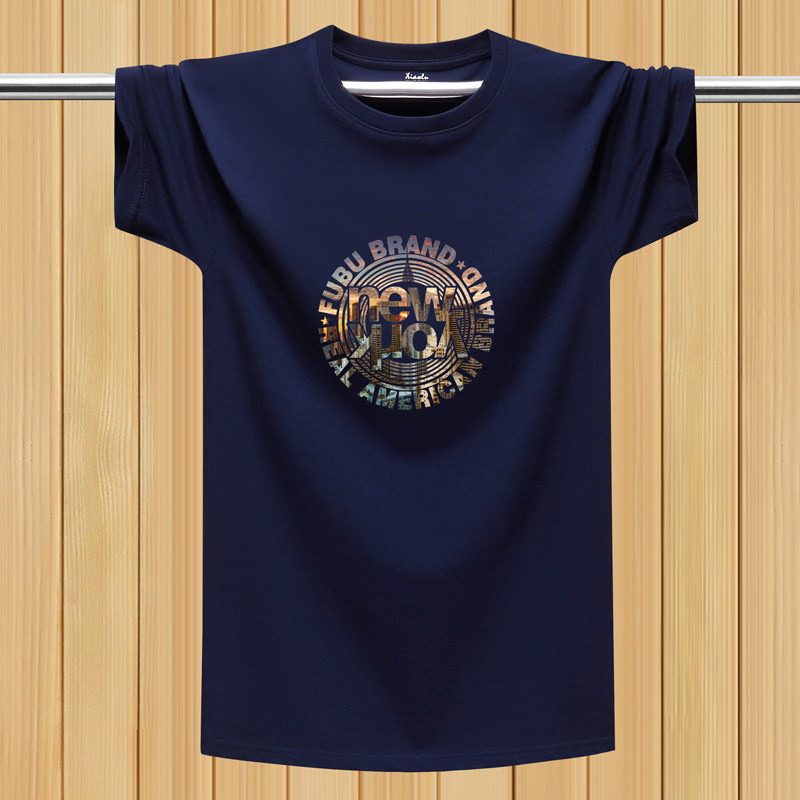 Summer men's pure cotton short-sleeved T-shirt loose plus fat men's round neck fashion trend fat half-sleeved T-shirt - Taobao