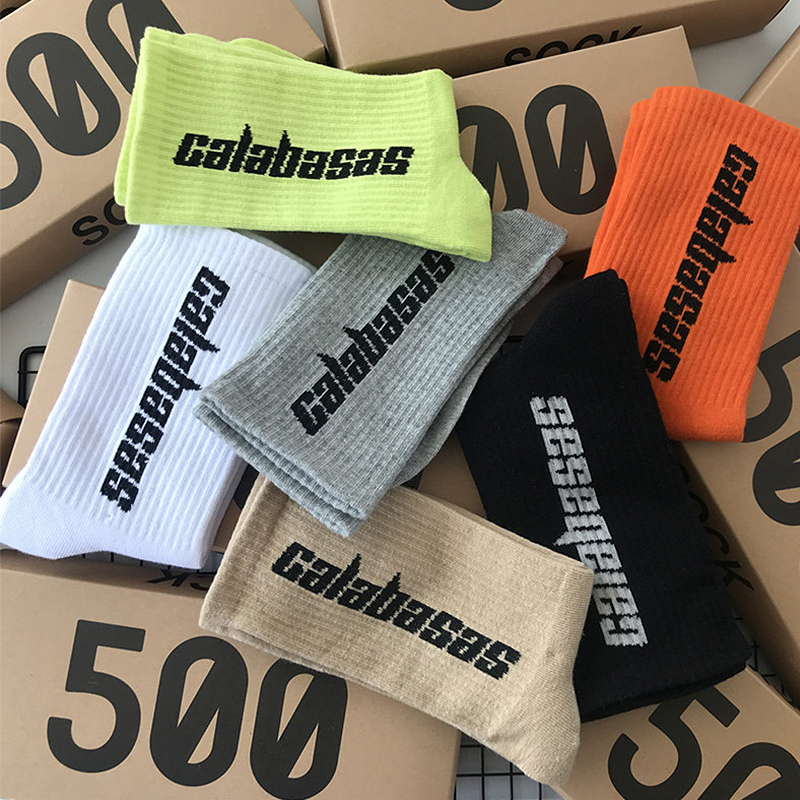 Men's Autumn Long Socks Trendy Kanye Yeezy Black and White High-Waisted Mid-Calf Fashion Brand ins Student High-Top Sports