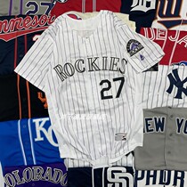 European and American baseball uniforms short-sleeved cardigan striped embroidery mens and womens sports team building hiphop loose large version hip-hop jersey