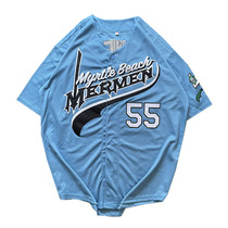 Summer trendy handsome embroidered baseball uniform cardigan No. 55 personalized hip-hop hip-hop skateboard outer wear mid-length for men and women