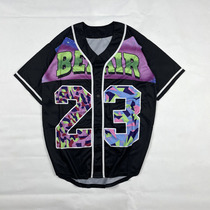 European and American street oversize large size baseball uniform short-sleeved cardigan printed mid-length hiphop jersey No. 23 trendy