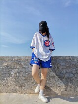 European and American fashion brand street style striped baseball uniform V-neck top T-shirt photo team building sports fitness hip-hop jersey for men