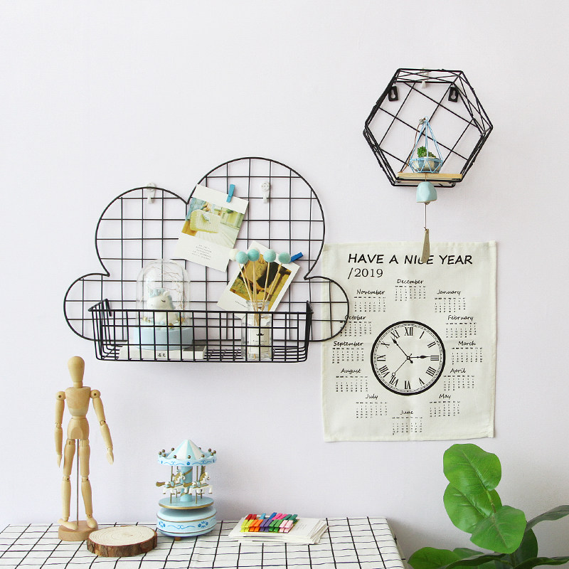 Young Girl Hearts Wins Cloud Iron Art Grid Photo Wall Nordic Girls Dorm Room Room Decorated Photo Wall Shelve