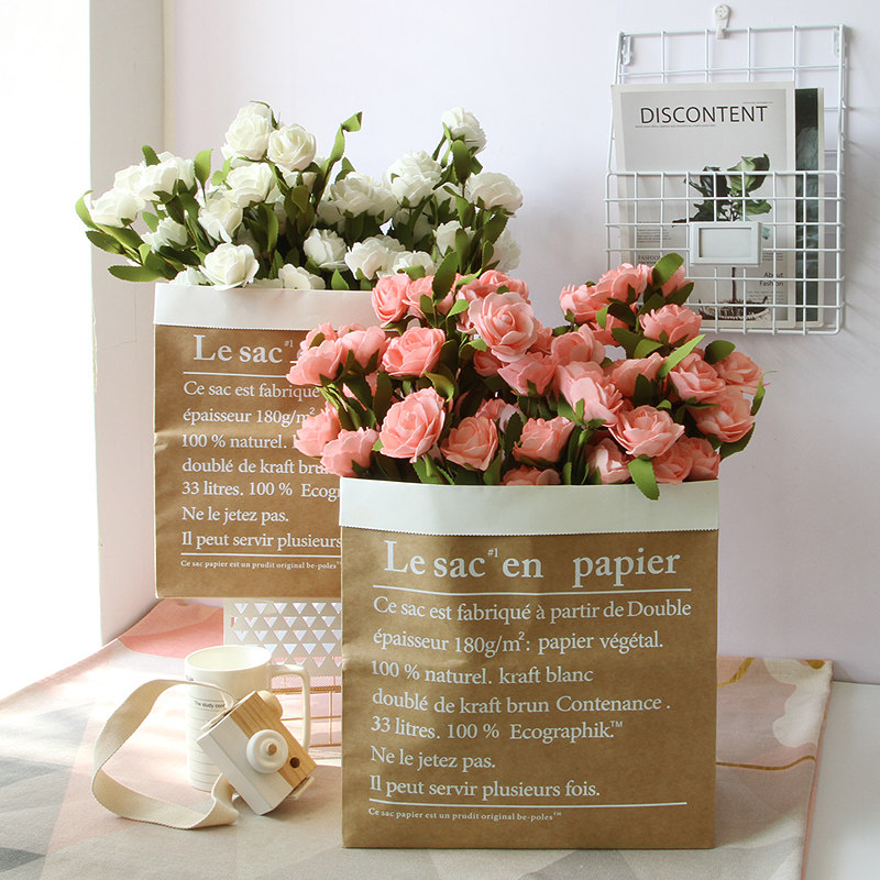 Nordic Creative Great Numbers Ins Kraft Paper Bag 20 Emulated Rose Bouquet Foam Fake Flower Florist Suit