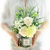 Nordic hipster simulation flower rose bouquet floral set transparent glass vase fake flower silk flower table flower
