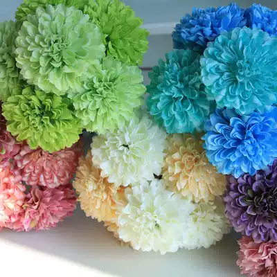 Pastoral fresh simulation bouquet hand flower six small ball chrysanthemum fake flower decoration flower silk flower living room decoration flower art